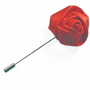 Mens Satin Fabric 3D Rose Lapel Pin Brooch Red